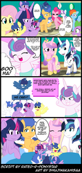 Size: 1590x3340 | Tagged: safe, artist:shujiwakahisaa, flash sentry, fluttershy, pinkie pie, princess cadance, princess flurry heart, rainbow dash, shining armor, spike, twilight sparkle, twilight velvet, oc, alicorn, dragon, pegasus, pony, comic:the magic of pregnancy, g4, ><, alicorn oc, baby, baby pony, comic, cousins, evil flurry heart, eyes closed, female, foreshadowing or not?, high res, horn, male, mare, offspring, parent:flash sentry, parent:twilight sparkle, parents:flashlight, quintuplets, ship:flashlight, shipping, stallion, straight, superfetation, that baby sure does love mayhem, this will end in conquest, twilight sparkle (alicorn), wings, xk-class end-of-the-world scenario