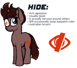 Size: 2000x1768 | Tagged: safe, artist:binkyt11, derpibooru exclusive, oc, oc only, oc:hide, pony, unicorn, derpibooru, derpibooru ponified, derpibooru theme illusion, edgy, illusion, meta, misspelling, ponified, simple background, solo, transparent background