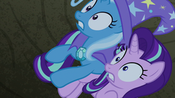Size: 1280x720 | Tagged: safe, screencap, starlight glimmer, trixie, pony, unicorn, g4, to change a changeling, bagged, duo
