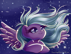 Size: 2600x2000 | Tagged: safe, artist:chaosangeldesu, oc, oc only, oc:lilac wind, pegasus, pony, female, high res, mare, smiling, solo, space, spread wings, wings, ych result