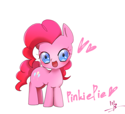 Size: 1168x1072 | Tagged: safe, artist:kawako27, pinkie pie, earth pony, pony, g4, chibi, female, heart, looking at you, mare, open mouth, smiling, solo