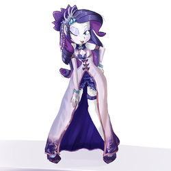 Size: 2000x2000 | Tagged: safe, artist:shogundun, rarity, equestria girls, g4, clothes, dress, ear piercing, female, hair accessory, hand on hip, high res, one eye closed, piercing, pose, solo, tongue out, wink