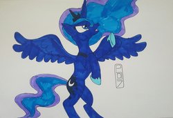 Size: 1024x699 | Tagged: safe, artist:dncsamsonart, princess luna, alicorn, pony, g4, female, rearing, solo, traditional art