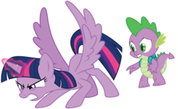 Size: 6985x4281 | Tagged: safe, artist:amarthgul, spike, twilight sparkle, alicorn, dragon, pony, g4, the cutie re-mark, absurd resolution, angry, backpack, magic, simple background, transparent background, twilight sparkle (alicorn), vector