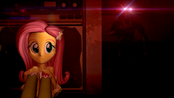 Size: 1920x1080 | Tagged: safe, artist:hexblaster, fluttershy, equestria girls, g4, 3d, clothes, five nights at freddy's, five nights at freddy's 4, hiding, nightmare foxy, source filmmaker, tank top