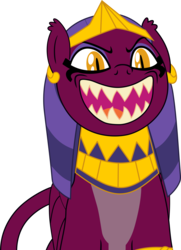 Size: 3210x4442 | Tagged: safe, artist:frownfactory, the sphinx, sphinx, daring done?, g4, .svg available, crown, cute, evil, evil grin, evil laugh, female, grin, jewelry, laughing, necklace, regalia, sharp teeth, simple background, smiling, solo, sphinxdorable, svg, teeth, transparent background, vector
