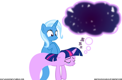 Size: 1024x676 | Tagged: safe, artist:navitaserussirus, trixie, twilight sparkle, genie, pony, unicorn, asktwixiegenies, g4, cropped, crying, dream, eyes closed, female, lesbian, mare, nightmare, sad, ship:twixie, shipping, simple background, sleeping, species swap, teary eyes, white background, zzz