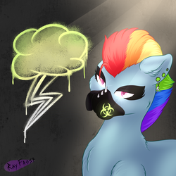 Size: 1600x1600 | Tagged: safe, artist:ray-frost, rainbow dash, pony, g4, bust, female, punk, solo, wingless