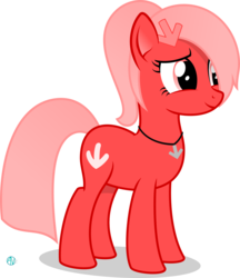 Size: 1811x2093 | Tagged: safe, artist:arifproject, oc, oc only, oc:downvote, pony, derpibooru, derpibooru ponified, hairclip, jewelry, meta, necklace, ponified, ponytail, simple background, smiling, solo, standing, transparent background