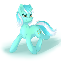 Size: 1600x1600 | Tagged: safe, artist:ray-frost, lyra heartstrings, pony, unicorn, g4, female, smiling, solo, trotting
