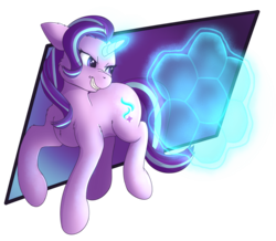 Size: 1231x1075 | Tagged: safe, artist:ray-frost, starlight glimmer, pony, unicorn, g4, abstract background, fangs, female, force field, gritted teeth, magic, shield, solo