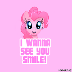 Size: 900x900 | Tagged: safe, artist:lennonblack, pinkie pie, earth pony, pony, g4, bust, cute, diapinkes, female, happy, motivational poster, pink, portrait, smiling, smiling in the comments, solo