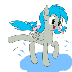 Size: 2000x2000 | Tagged: safe, artist:joey, oc, oc only, oc:darcy sinclair, pegasus, pony, female, high res, pigtails, puddle, simple background, solo, splash, transparent background