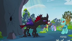 Size: 1280x720 | Tagged: safe, screencap, cornicle, pharynx, starlight glimmer, thorax, trixie, changedling, changeling, g4, to change a changeling, discovery family logo, king thorax