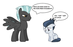 Size: 2026x1304 | Tagged: safe, artist:jwwprod, rumble, thunderlane, pegasus, pony, g4, marks and recreation, angry, brothers, colt, crying, dialogue, male, regret, sad, siblings, speech bubble, stallion, thunderlane is not amused, unamused