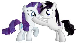 Size: 2426x1386 | Tagged: safe, artist:meandmyideas, rarity, oc, oc:barrfind, pony, unicorn, g4, canon x oc, female, male, rarifind, shipping, simple background, smiling, squishy cheeks, straight, transparent background, vector