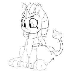 Size: 1280x1398 | Tagged: safe, artist:pabbley, the sphinx, sphinx, daring done?, g4, 30 minute art challenge, cute, female, monochrome, sitting, solo, sphinxdorable