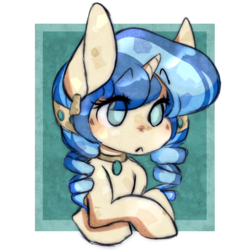Size: 1000x1000 | Tagged: safe, artist:php172, oc, oc only, oc:moonstone powder, crystal pony, blind, bust, chibi, female, mare, solo