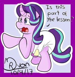 Size: 1249x1280 | Tagged: safe, artist:mrvonfuzzlebutt, starlight glimmer, pony, unicorn, g4, curved horn, cute, diaper, diaper fetish, female, fetish, glimmerbetes, horn, mare, non-baby in diaper, poofy diaper, solo