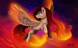 Size: 2529x1581 | Tagged: safe, artist:das_leben, oc, oc only, pegasus, pony, female, flying, glowing, jewelry, lens flare, looking back, mare, necklace, shooting star, solo, stars