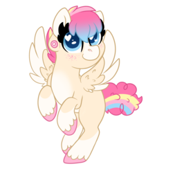 Size: 1500x1500 | Tagged: safe, artist:angei-bites, oc, oc only, oc:sweetheart, pegasus, pony, colored wings, female, heart eyes, mare, multicolored wings, rearing, simple background, solo, transparent background, wingding eyes