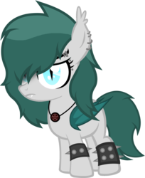 Size: 1280x1566 | Tagged: safe, artist:buckeyescozycafe, oc, oc only, oc:melantha doomwhisper, bat pony, pony, ear piercing, female, filly, piercing, simple background, solo, spiked wristband, transparent background, vector, wristband