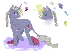 Size: 1024x723 | Tagged: safe, artist:uniquecolorchaos, oc, oc only, oc:amber sage, pony, unicorn, curved horn, female, helmet, horn, magic, mare, offspring, parent:limestone pie, parent:ponet, parents:limonet, roller skates, solo