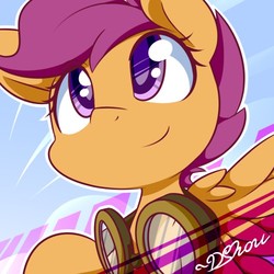 Size: 500x500 | Tagged: safe, artist:dshou, scootaloo, pegasus, pony, g4, bust, female, filly, goggles, looking up, portrait, scootaloo can fly, smiling, solo