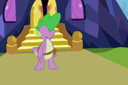 Size: 850x567 | Tagged: safe, artist:php63, spike, dragon, g4, angry, animated, belt, gif, male, outdoors, solo, standing, twilight's castle, utility belt