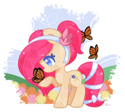 Size: 800x713 | Tagged: safe, artist:exceru-karina, oc, oc only, oc:bloom flower, butterfly, flower, simple background, solo, transparent background