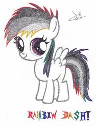 Size: 550x731 | Tagged: safe, artist:thestipplebrony, rainbow dash, g4, female, filly, filly rainbow dash, pointillism, solo, stippling, traditional art, younger