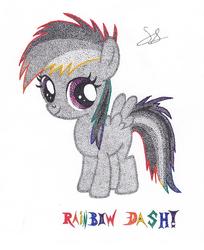 Size: 639x784 | Tagged: safe, artist:thestipplebrony, rainbow dash, g4, female, filly, filly rainbow dash, pointillism, solo, stippling, traditional art, younger