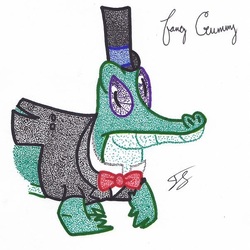 Size: 603x604 | Tagged: safe, artist:thestipplebrony, gummy, g4, clothes, fancy, hat, male, pointillism, solo, stippling, top hat, traditional art, tuxedo