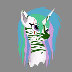 Size: 3000x3000 | Tagged: safe, artist:wax-42, princess celestia, oc, zebra, g4, alternate universe, female, high res, makeup, mare, solo, stripes, tribal, zebra oc