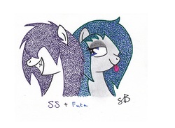 Size: 603x444 | Tagged: safe, artist:thestipplebrony, oc, oc only, oc:futava, oc:sweet scent, pointillism, stippling, traditional art