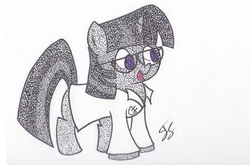Size: 428x282 | Tagged: safe, artist:thestipplebrony, sci-twi, twilight sparkle, g4, clothes, female, filly, glasses, lab coat, pointillism, solo, stippling, traditional art