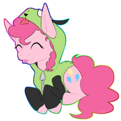 Size: 1900x1900 | Tagged: dead source, safe, artist:reverseau, pinkie pie, earth pony, pony, g4, :p, clothes, cute, diapinkes, female, hoodie, invader zim, rainbow outline, simple background, solo, tongue out, transparent, transparent background
