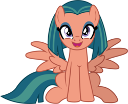 Size: 1105x901 | Tagged: safe, artist:cloudy glow, somnambula, pegasus, pony, daring done?, g4, cute, female, happy, looking at you, mare, missing accessory, open mouth, simple background, sitting, smiling, solo, spread wings, transparent background, vector, wings