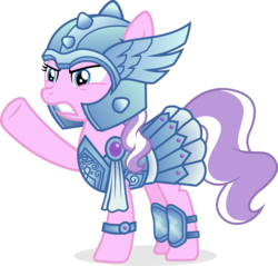 Size: 7843x7502 | Tagged: safe, artist:punzil504, diamond tiara, earth pony, pony, g4, absurd resolution, armor, female, helmet, mare, mighty helm, older, raised hoof, simple background, solo, transparent background, vector, warrior