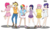 Size: 4000x2338 | Tagged: safe, artist:banquo0, applejack, fluttershy, pinkie pie, rainbow dash, rarity, twilight sparkle, human, g4, armpits, belly button, boots, breasts, cleavage, clothes, converse, cowboy hat, dress, feet, female, flip-flops, hand on hip, hat, high heels, high res, humanized, kneesocks, mane six, mary janes, midriff, pants, pleated skirt, shirt, shoes, short shirt, shorts, simple background, skirt, socks, stetson, transparent background