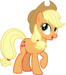 Size: 841x949 | Tagged: safe, artist:j-pinkie, applejack, earth pony, pony, g4, cowboy hat, female, freckles, hat, mare, ms paint, open mouth, raised hoof, simple background, solo, transparent background, vector