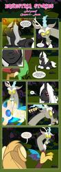 Size: 1919x5393 | Tagged: safe, artist:estories, discord, oc, oc:alice goldenfeather, oc:möbius, draconequus, pegasus, pony, unicorn, comic:find yourself, g4, comic, female, magic, male, mare, scar, stallion