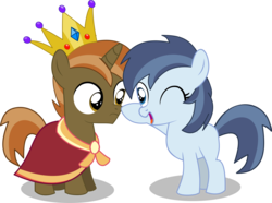 Size: 9026x6723 | Tagged: safe, artist:cyanlightning, button mash, shady daze, alicorn, earth pony, pony, g4, .svg available, absurd resolution, boop, cape, clothes, colt, crown, female, filly, jewelry, king button mash, male, regalia, rule 63, simple background, transparent background, vector