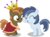 Size: 9026x6723 | Tagged: safe, artist:cyanlightning, button mash, shady daze, alicorn, earth pony, pony, g4, .svg available, absurd resolution, boop, cape, clothes, colt, crown, female, filly, jewelry, king button mash, male, regalia, rule 63, simple background, transparent background, vector