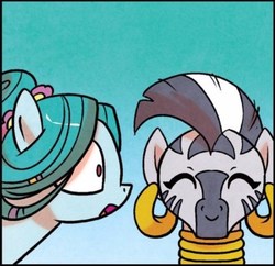 Size: 1249x1211 | Tagged: safe, artist:agnesgarbowska, idw, official comic, ms. vine, zecora, earth pony, pony, zebra, a health of information, g4, spoiler:comic, spoiler:comic58, duo, female, mare