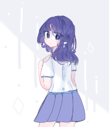 Size: 1026x1199 | Tagged: safe, artist:windymils, rarity, human, g4, clothes, cute, ear piercing, earring, female, humanized, jewelry, looking back, moe, piercing, pleated skirt, skirt, solo