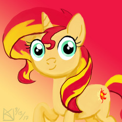 Size: 1500x1500 | Tagged: safe, artist:kelseyleah, sunset shimmer, pony, unicorn, g4, female, mare, smiling, solo, thousand yard stare