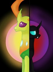 Size: 1137x1551 | Tagged: safe, artist:dsfranch, thorax, changedling, changeling, g4, duality, king thorax, split screen
