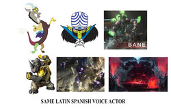 Size: 7300x4724 | Tagged: safe, discord, g4, absurd resolution, alistar, bane, enrique cervantes, exploitable meme, injustice 2, injustice gods among us, league of legends, meme, mojo jojo, ornn, rocksteady, same voice actor, spanish, teenage mutant ninja turtles, teenage mutant ninja turtles (2014), the powerpuff girls