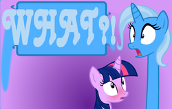 Size: 1244x792 | Tagged: safe, artist:navitaserussirus, trixie, twilight sparkle, pony, unicorn, g4, blushing, comic, cropped, female, lesbian, long neck, mare, open mouth, ship:twixie, shipping
